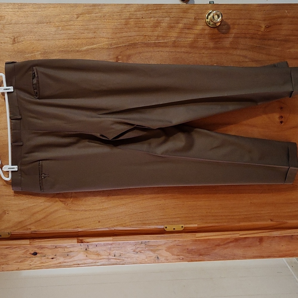 Tom James Mens Bespoke Custom Tailored Dress Pants Brown Pleated Cuffed 42x32 - Picture 6 of 14